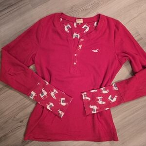 Hollister Red Henley with Patterned Accents
